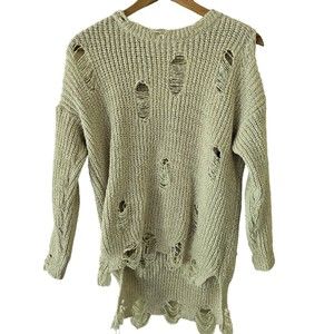 Fantastic‎ Fawn Anthropologie Sweater Cream Distressed Crochet Small